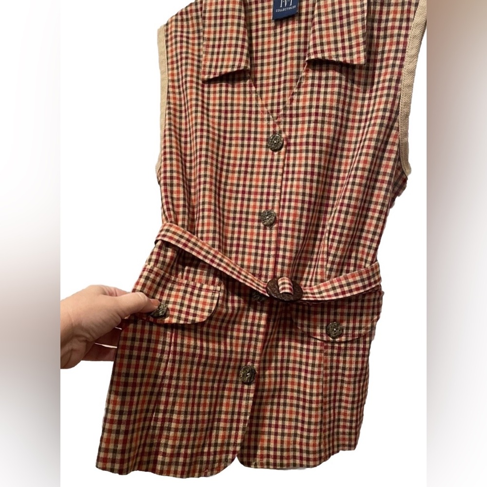 Ivy Collectibles Gingham Belted Sleeveless Vest women’s Size Small Vintage
